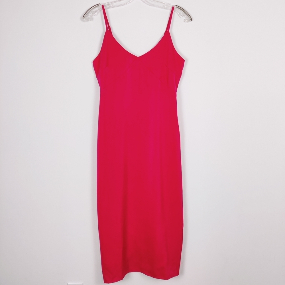 Morrisday Women's Maxi Satin Dress in Hot Pink Size Large Spaghetti Strap NEW